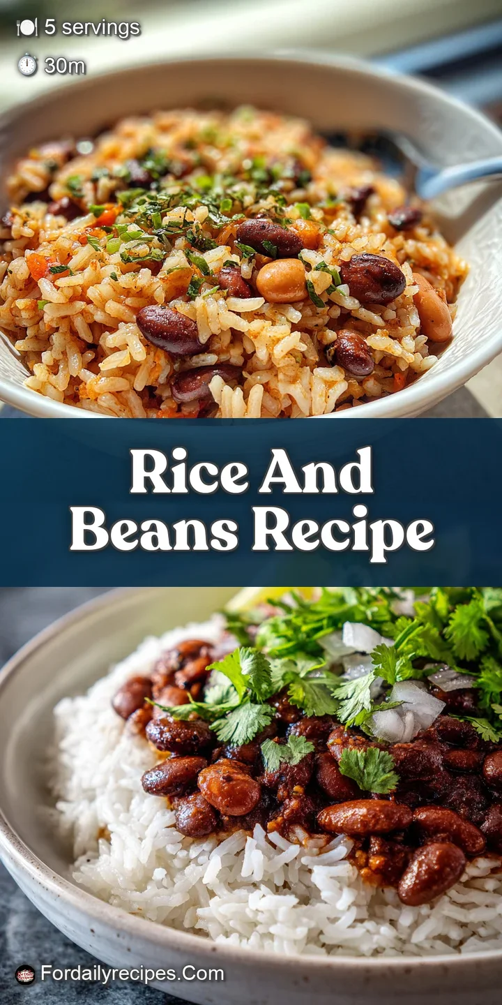 Close-up: Fluffy rice mingled with plump, glistening beans, flecks of herbs, and vibrant spices creating a hearty, invitin...