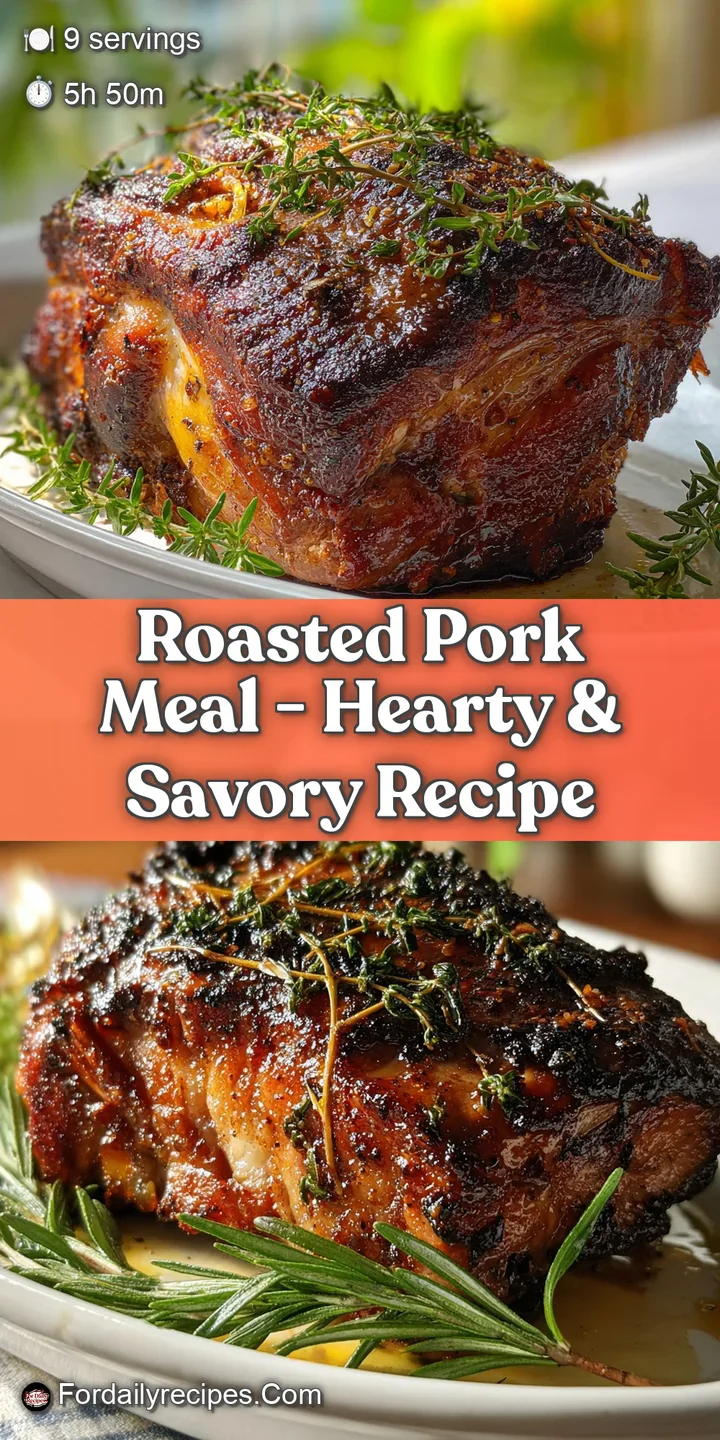 Close-up of roasted pork revealing a crispy exterior and tender, moist interior. Juices glisten, promising a flavorful bite.