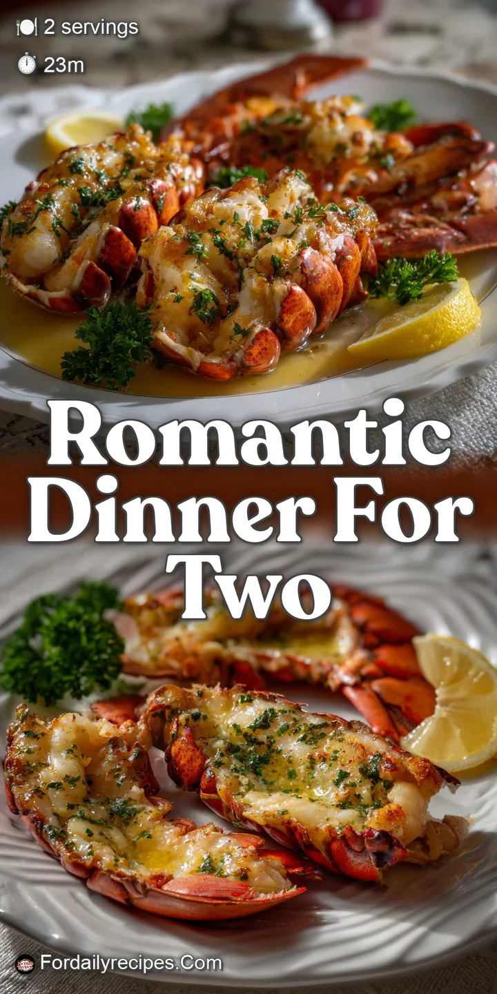 Close-up of a lobster tail bathed in melted garlic butter, showing tender, flaky meat and a hint of fresh herbs with a del...