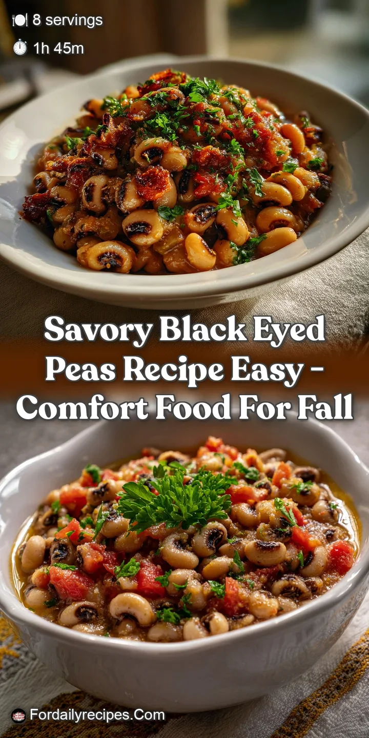 Close-up shot of rich, dark black-eyed peas, their textures glistening in a pool of savory, flavorful broth. Bubbles risin...