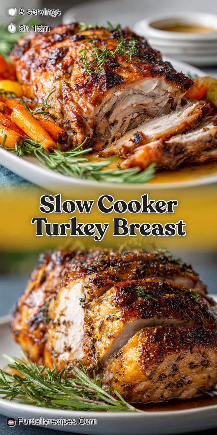 Close-up of tender, slow-cooked turkey breast, glistening with savory juices, promising a delicious and flavorful bite.