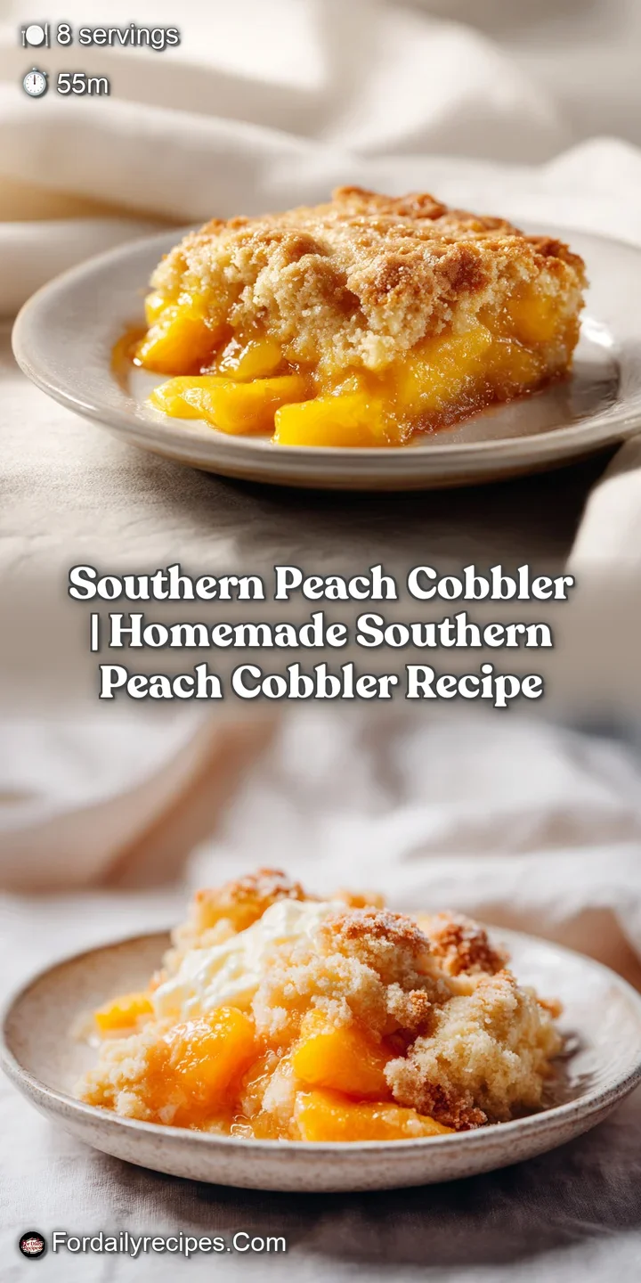 Close-up of juicy, cooked peach slices peeking through a slightly browned, crisp, golden cobbler crust.