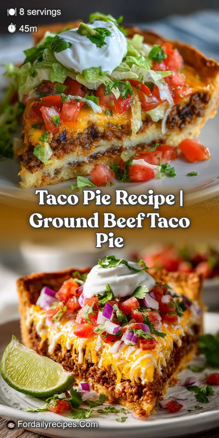 Close-up of taco pie reveals the textures of the bubbly cheese and the crisp, golden-brown crust with colorful filling pee...