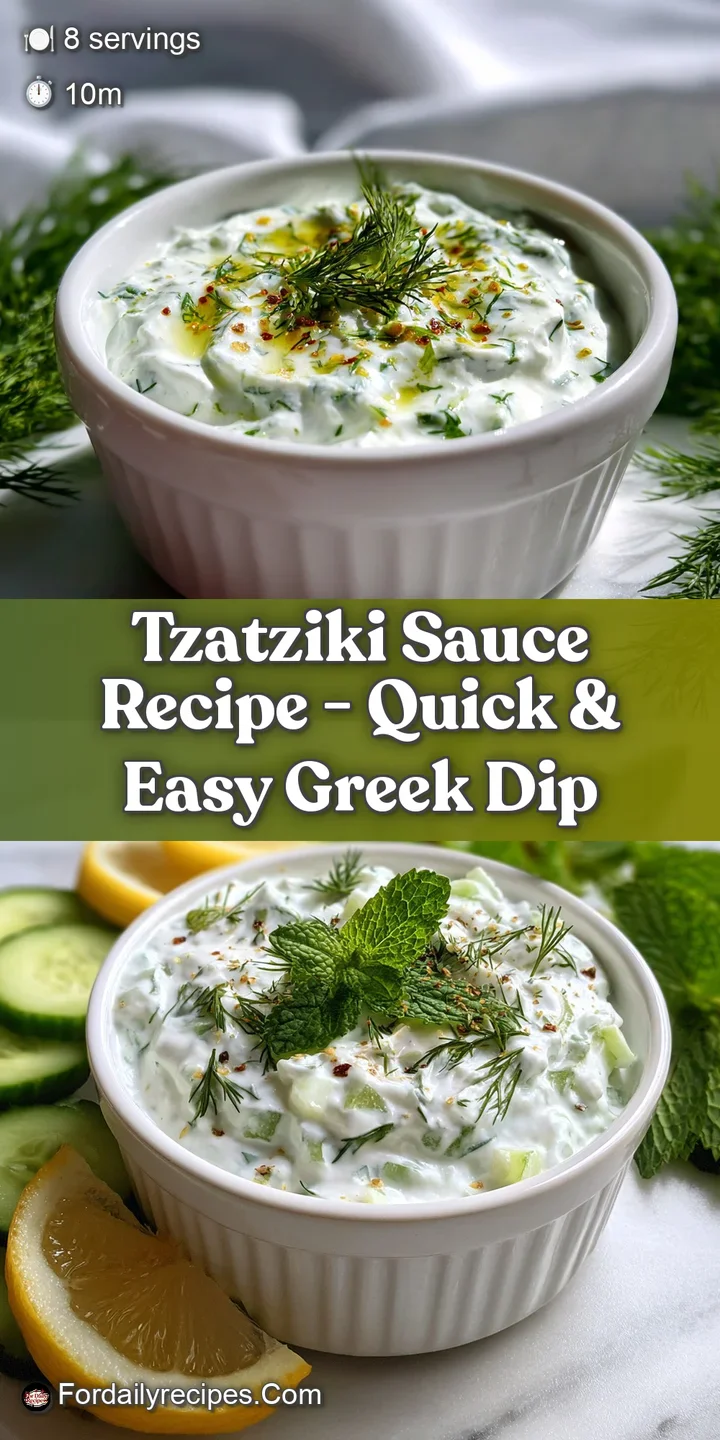 Close-up of thick, refreshing tzatziki sauce showing the cool cucumbers, herbs, and a subtle sheen from olive oil. Invitin...