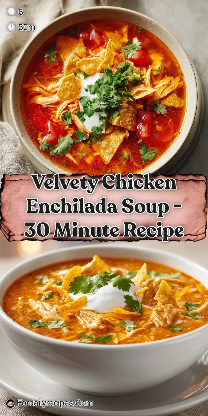Close-up of steamy, textured chicken enchilada soup, showcasing tender chicken, colorful vegetables, and melted cheese.