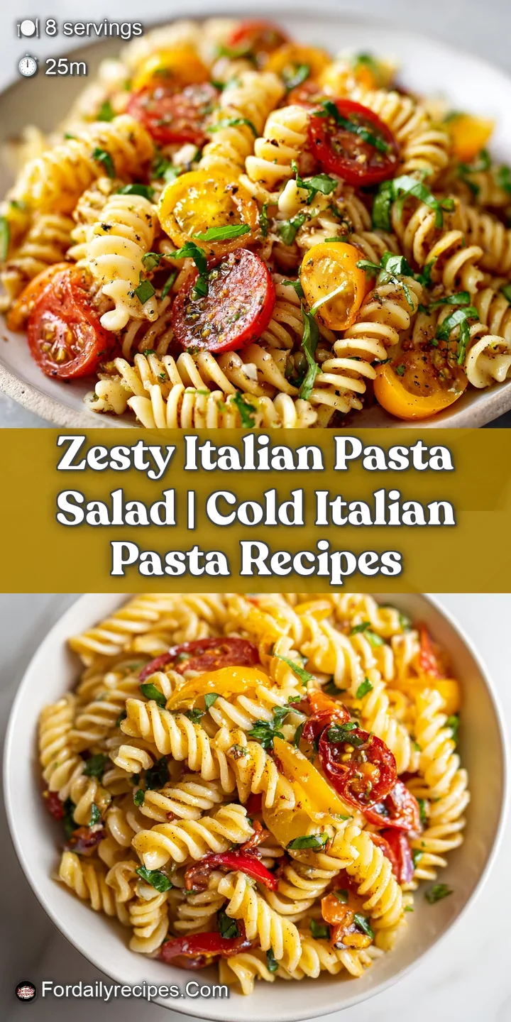 Close-up: Glossy vinaigrette glistens on vibrant rotini pasta, juicy tomatoes, and plump olives in a tempting Italian salad.