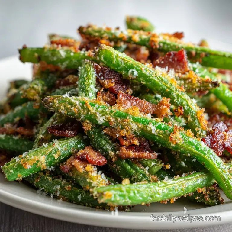 Perfectly arranged portion of bright green beans, glistening with oil, served on a white plate alongside a lemon wedge.