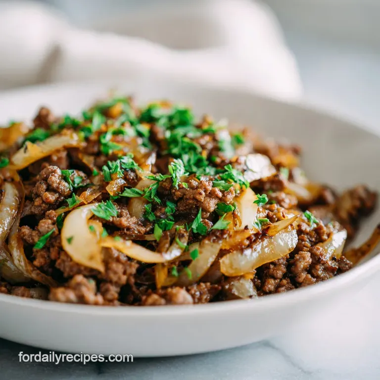 Recipe with Ground Beef and Onions Skillet