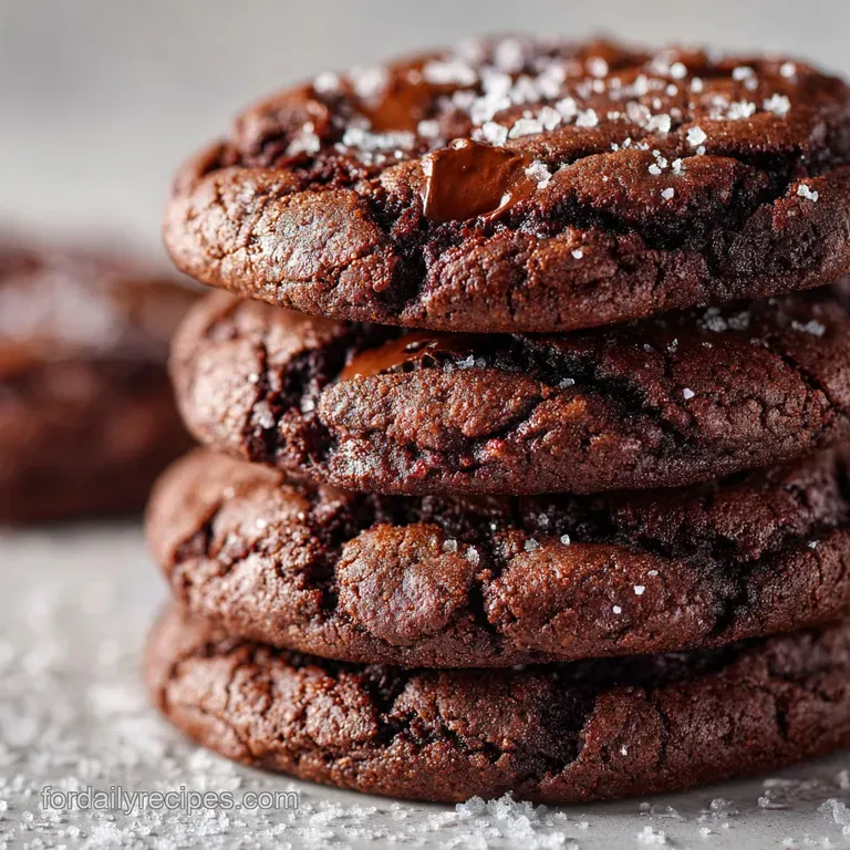 Stack of rich, dark chocolate cookies, slightly soft, plated with a tall glass of creamy, cold milk.