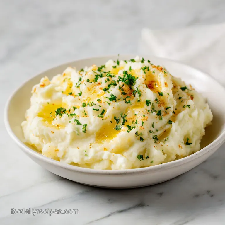 A generous scoop of creamy mashed potatoes, glistening with melted cheese, served in a rustic bowl.