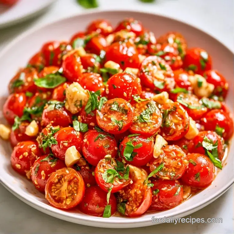 A swirl of bright red tomato sauce atop al dente pasta, garnished with a sprig of basil and shaved parmesan.