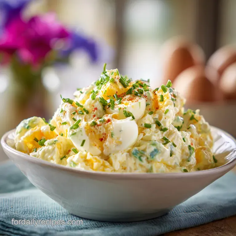 Elegantly arranged egg salad with vibrant green dill and chives on toasted brioche rounds.