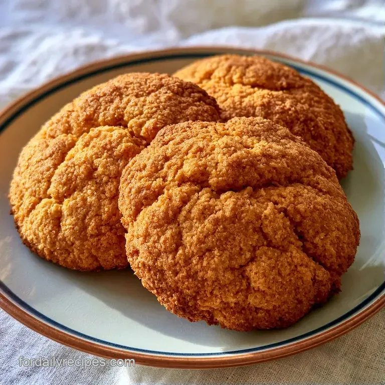 Three soft, toasted-gold cookies stacked neatly on a white porcelain plate beside a glass of cold milk.