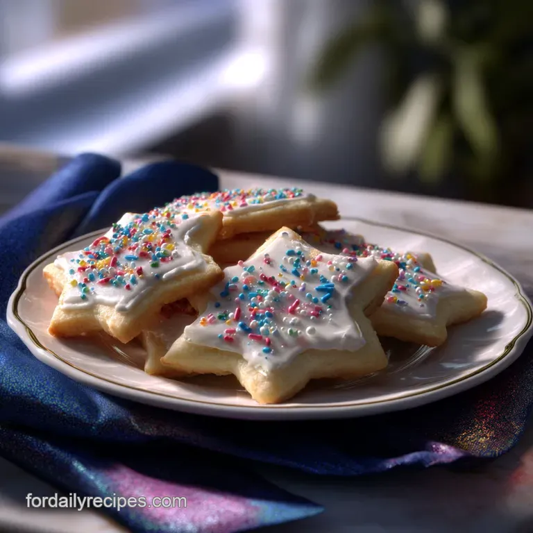 A stack of perfectly crisp sugar cookies, decorated with vibrant icing, on a delicate white plate. A festive, inviting treat.