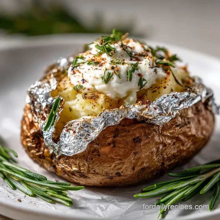 Baked Potato in Oven Wrapped in Foil with Butter