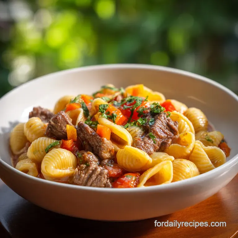 A twirled forkful of pasta with rich beef sauce. Glistening with olive oil, garnished with parsley and grated parmesan.