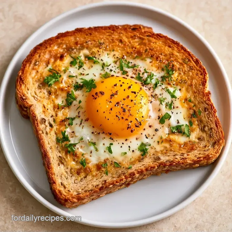 Toasted sourdough slice with a perfectly centered fried egg, garnished with fresh chives and cracked black pepper.