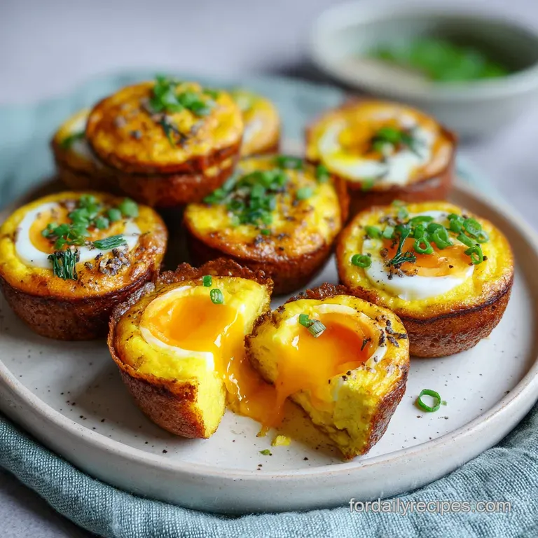 Two stacked, creamy egg bites with melted cheese oozing down the side. Garnished with fresh parsley for a pop of green.