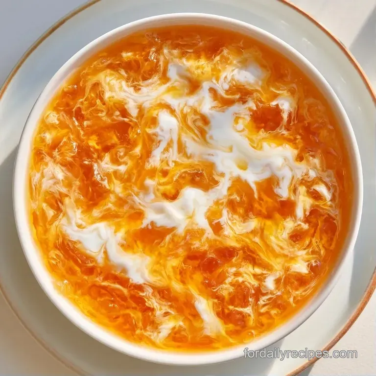 Bright orange drink in a tall glass with swirling cream, resting on a wooden coaster with condensation droplets.