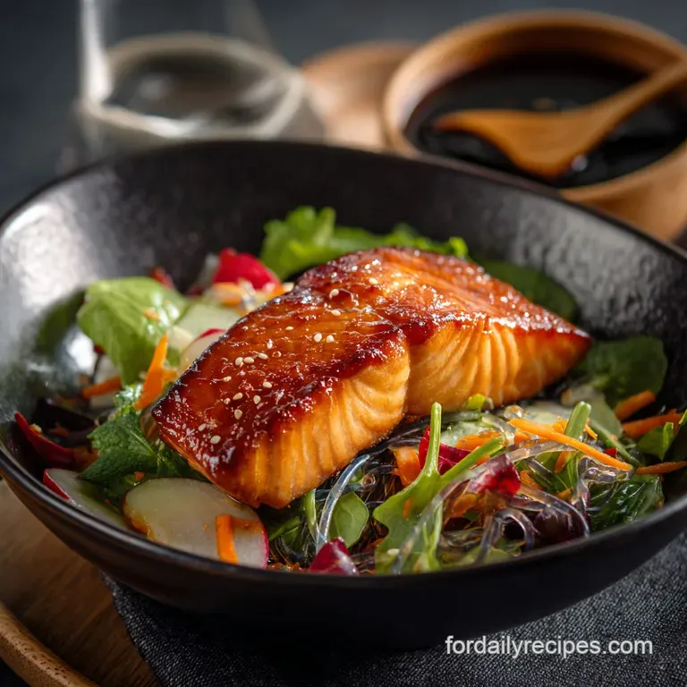 Japanese Mounjaro Diet Recipes: Quick Miso Salmon with Konjac Noodles presentation