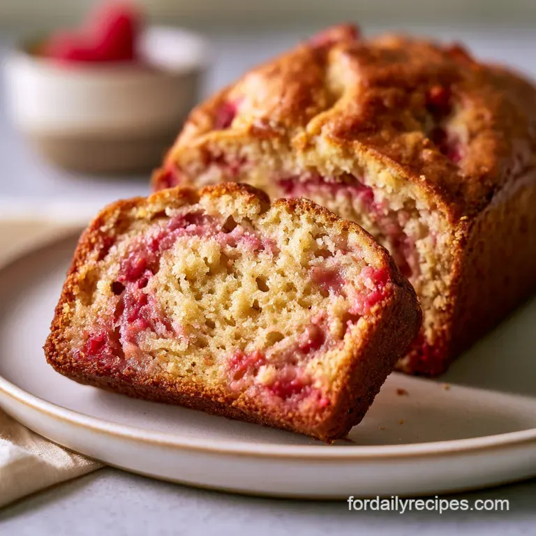 Thick slices of golden cake with bright pink swirls arranged on a wooden board beside fresh strawberries.