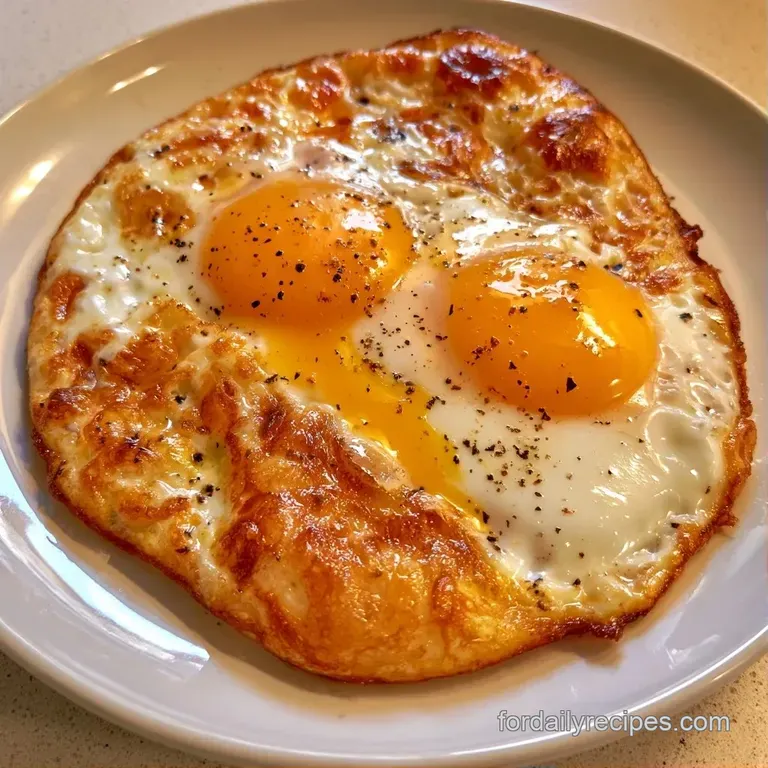 Two sunny-side up eggs with crisp edges, garnished with fresh chives and cracked pepper on a slate platter.