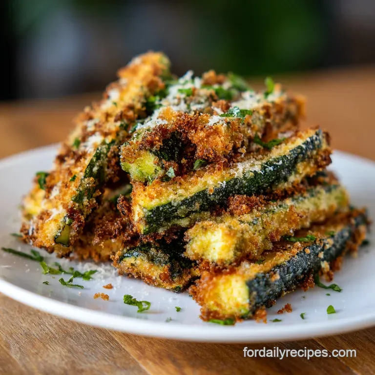 Crispy parmesan-crusted zucchini sticks artfully arranged with a side of vibrant marinara sauce.