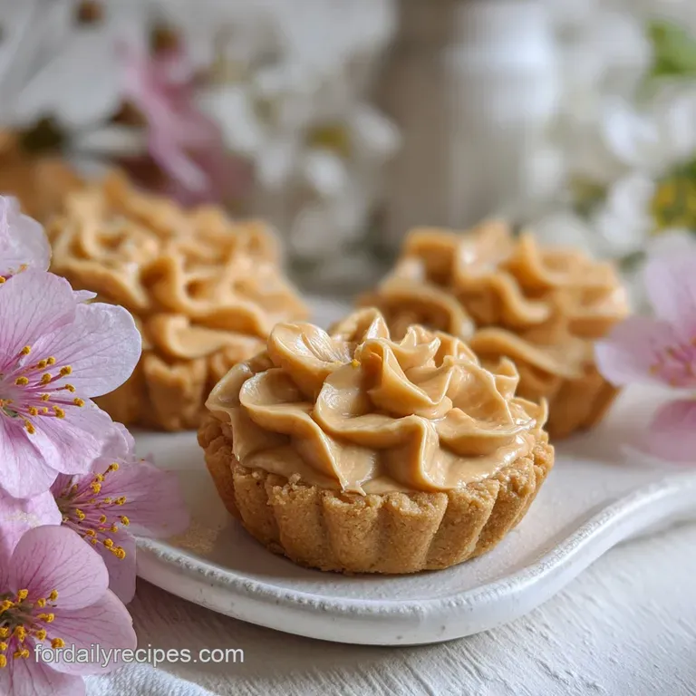A trio of peanut butter blossom cookies displayed on a small plate, powdered sugar dusting their tops, showcasing soft tex...