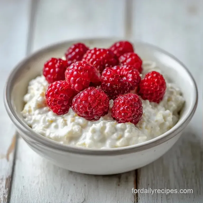 A glass jar filled with pink-tinted creamy oats, topped with fresh raspberries and a bright green mint leaf.