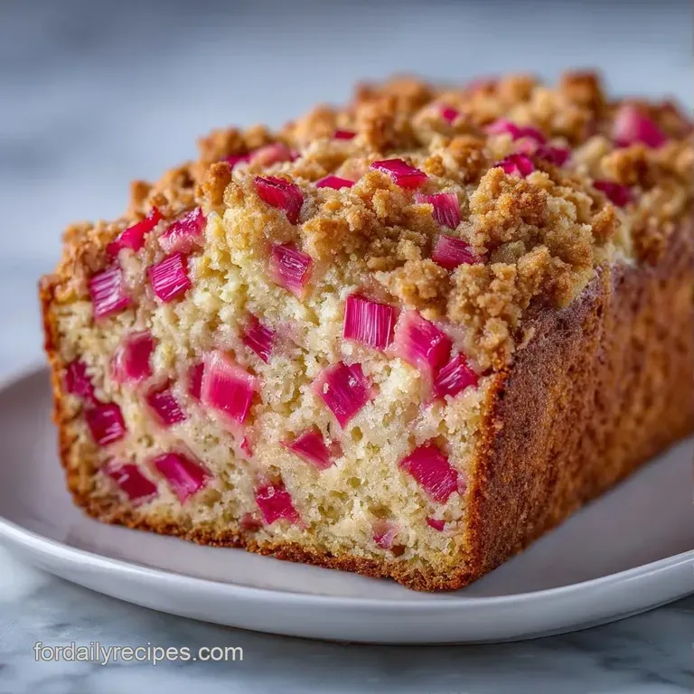 A slice of golden cake with a crumbly topping on a ceramic plate, paired with fresh berries and a mint leaf.