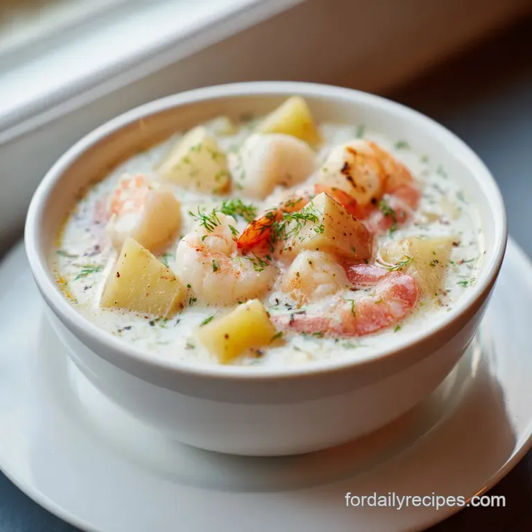 A white bowl of creamy stew topped with fresh parsley, served beside a piece of crusty, buttered sourdough bread.