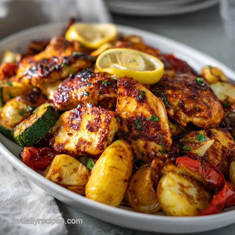 Weeknight Recipes Inspo: Harissa Chicken Traybake presentation