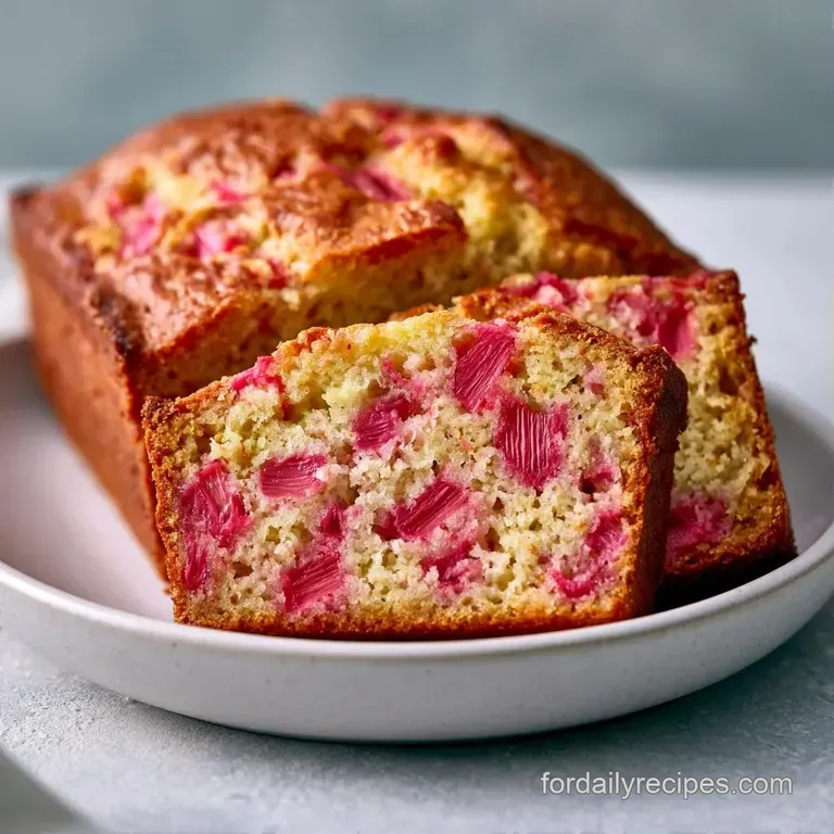 A slice of moist, pink-swirled cake on a white ceramic plate topped with a fluffy dollop of whipped cream.