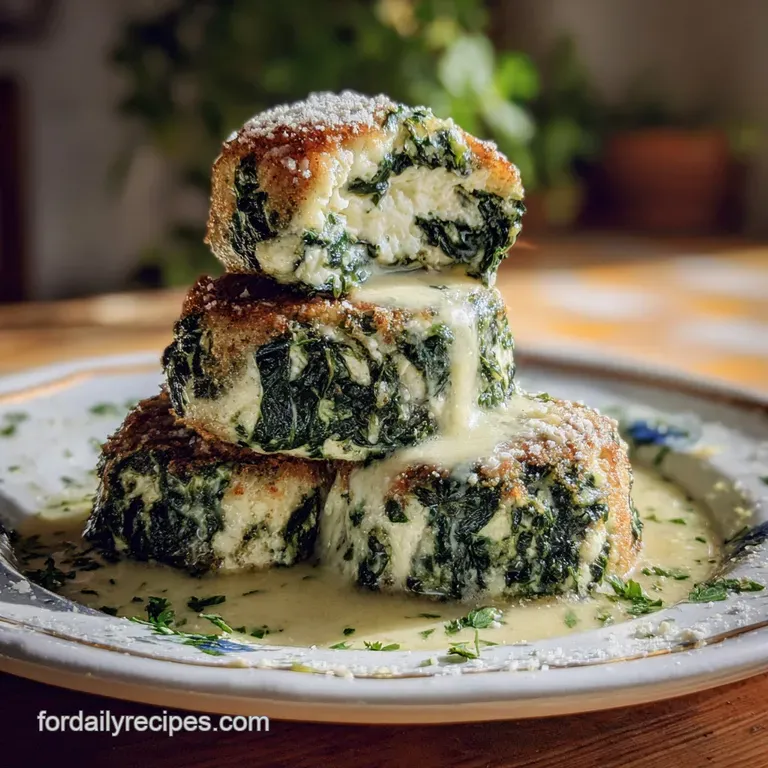 Pearly white ricotta malfatti nestle in sage butter sauce, adorned with vibrant green spinach and grated cheese on a white...