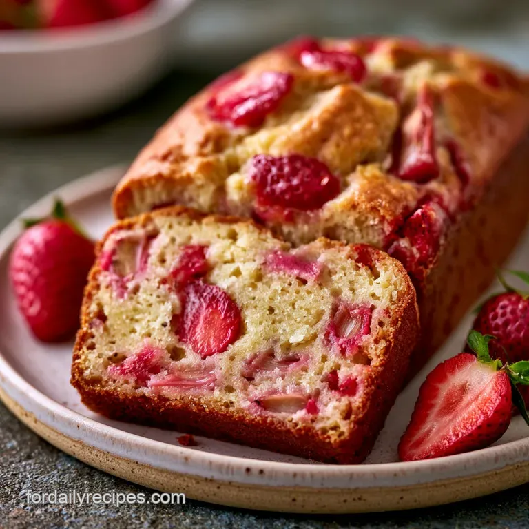 Moist slice of pink-swirled cake with a crunchy sugar crust served on a minimalist white plate with a linen napkin.