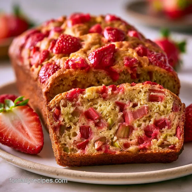 A thick slice of moist fruit bread on a white ceramic plate, paired with a dollop of cream and fresh berries.