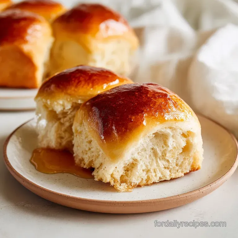 Soft, pillowy rolls artfully arranged on a rustic wooden board with a dollop of honey butter.