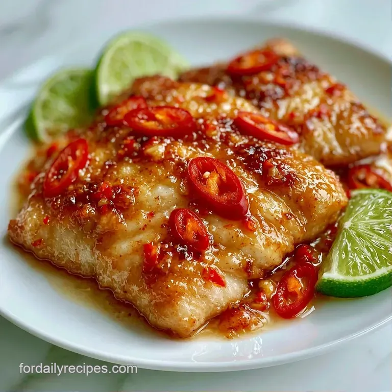 Seared white fish fillet on vibrant steamed greens, drizzled with a glossy citrus sauce and fresh cilantro leaves.